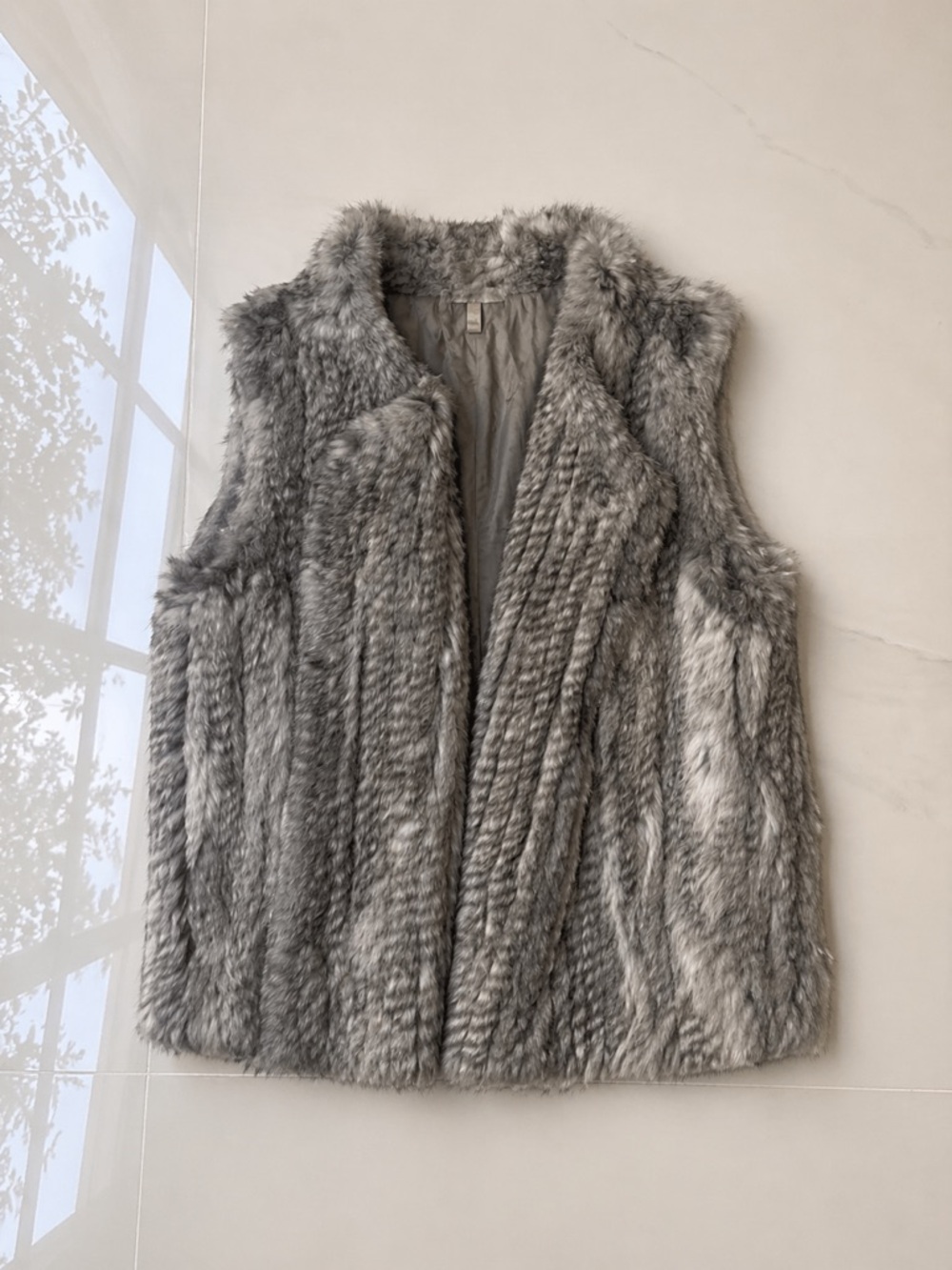 Grey Faux Fur Open-Front Vest